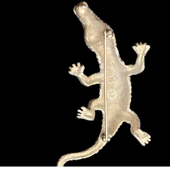 Vintage Crocodile Brooch Pin - Silver Tone Metal - For Reptile Enthusiasts - Picture 3 of 11